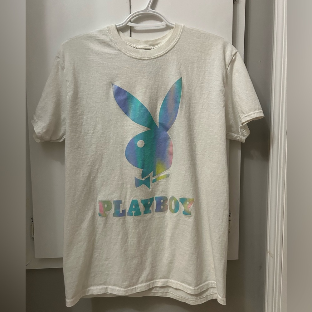 PLAYBOY White Tee with Pastel Multicolor Logo